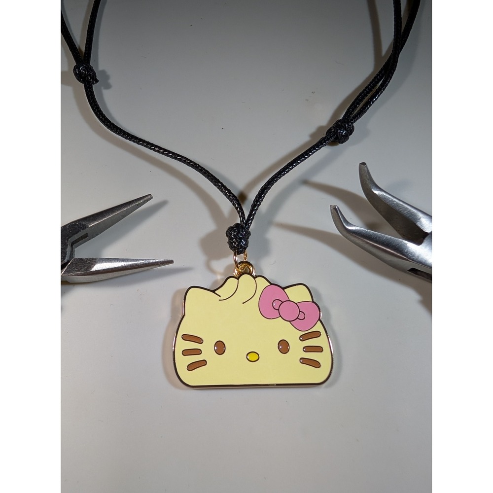 Sanrio Hello Kitty Dumpling Enamel Pendant Adjustable Necklace Pink Bow
